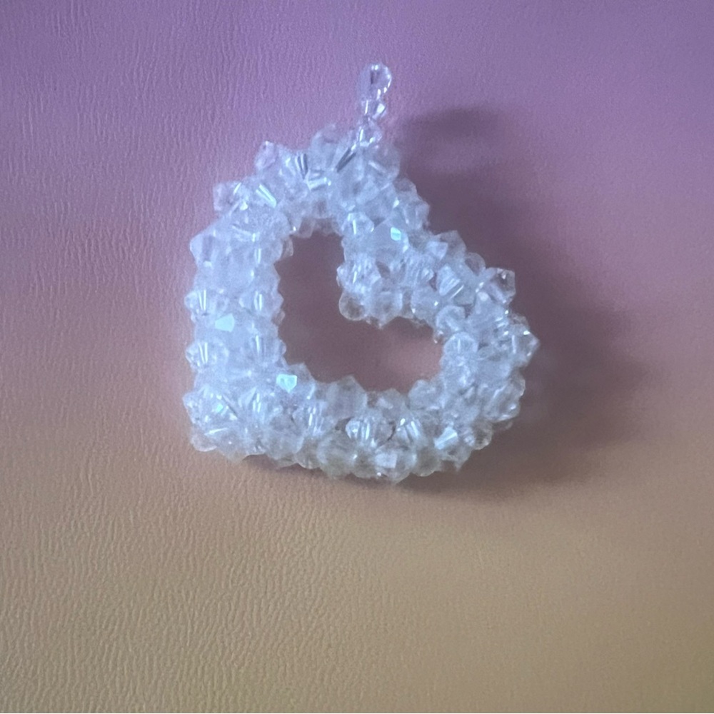 White Beaded Heart Necklace with Intricate Design